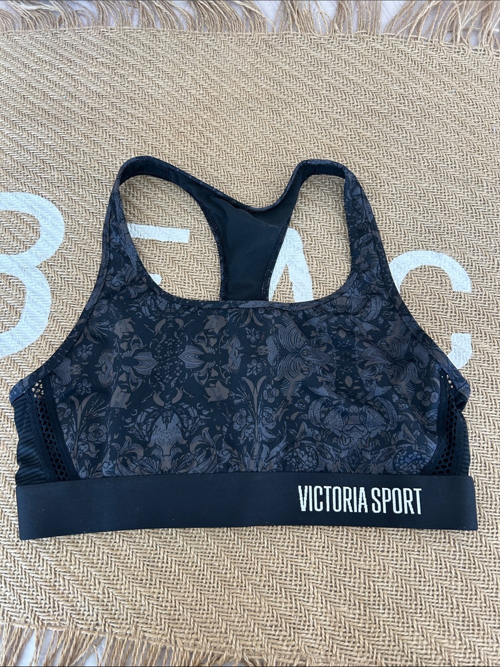 Victoria Secrer Black Floral Racerback Sports Bra size large